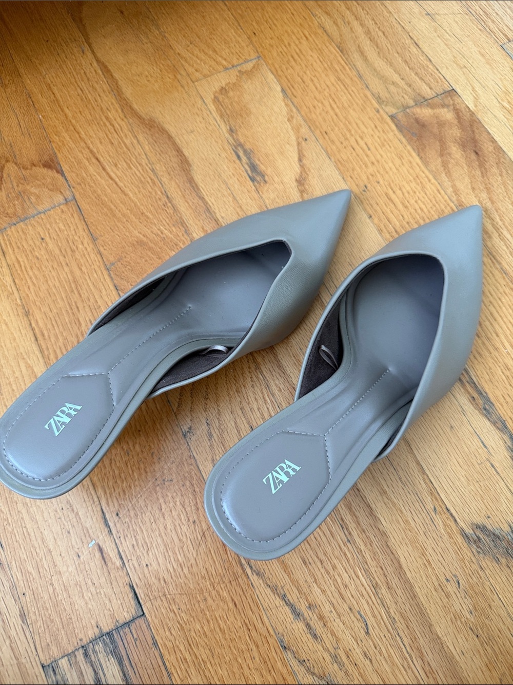 ZARA Pointed D'Orsay Mules in Taupe Gray size 37